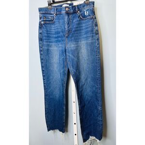 NWT Loft Women's Blue High Waist Straight Crop Chewed Hem Denim Jeans Size 10/30